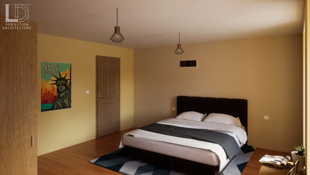 Rendu 3 D de la chambre parentale | vue du fond