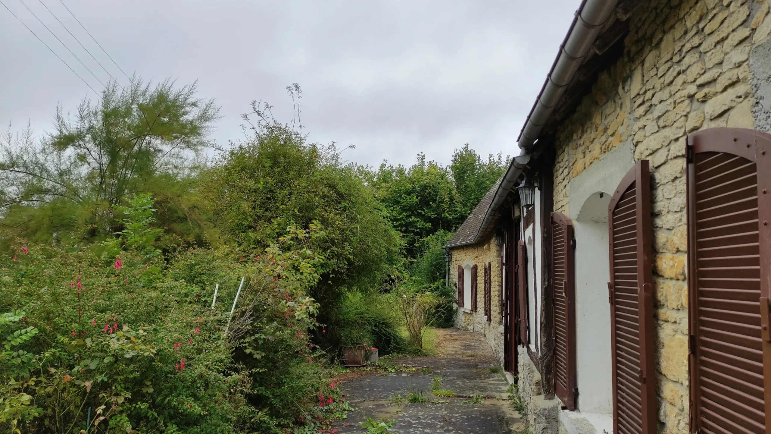 Vue droite sur l'allée courant le long de la façade